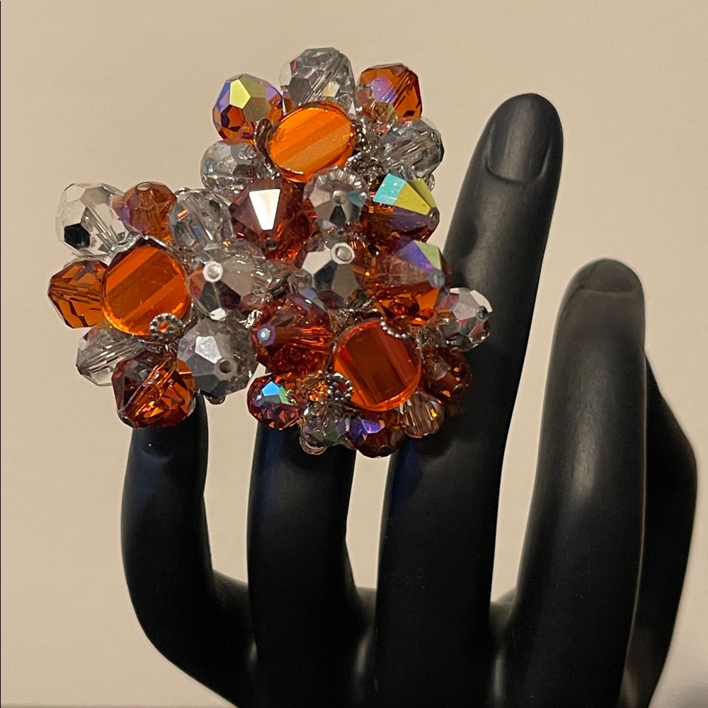 Vintage Vendome Faceted Glass Bead & Aurora Borealis Cluster Brooch